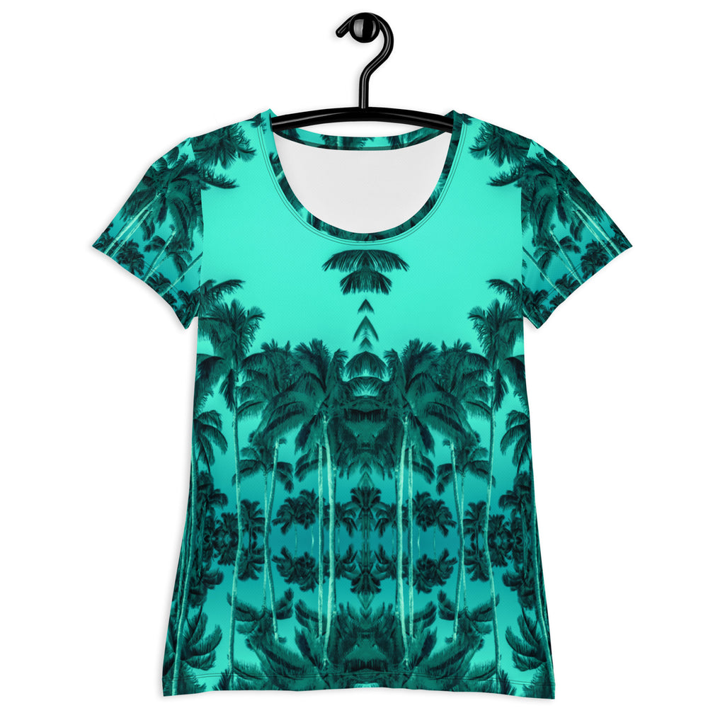 Women's Premium Athletic Crew Neck T-Shirt, Palm Tree, Green