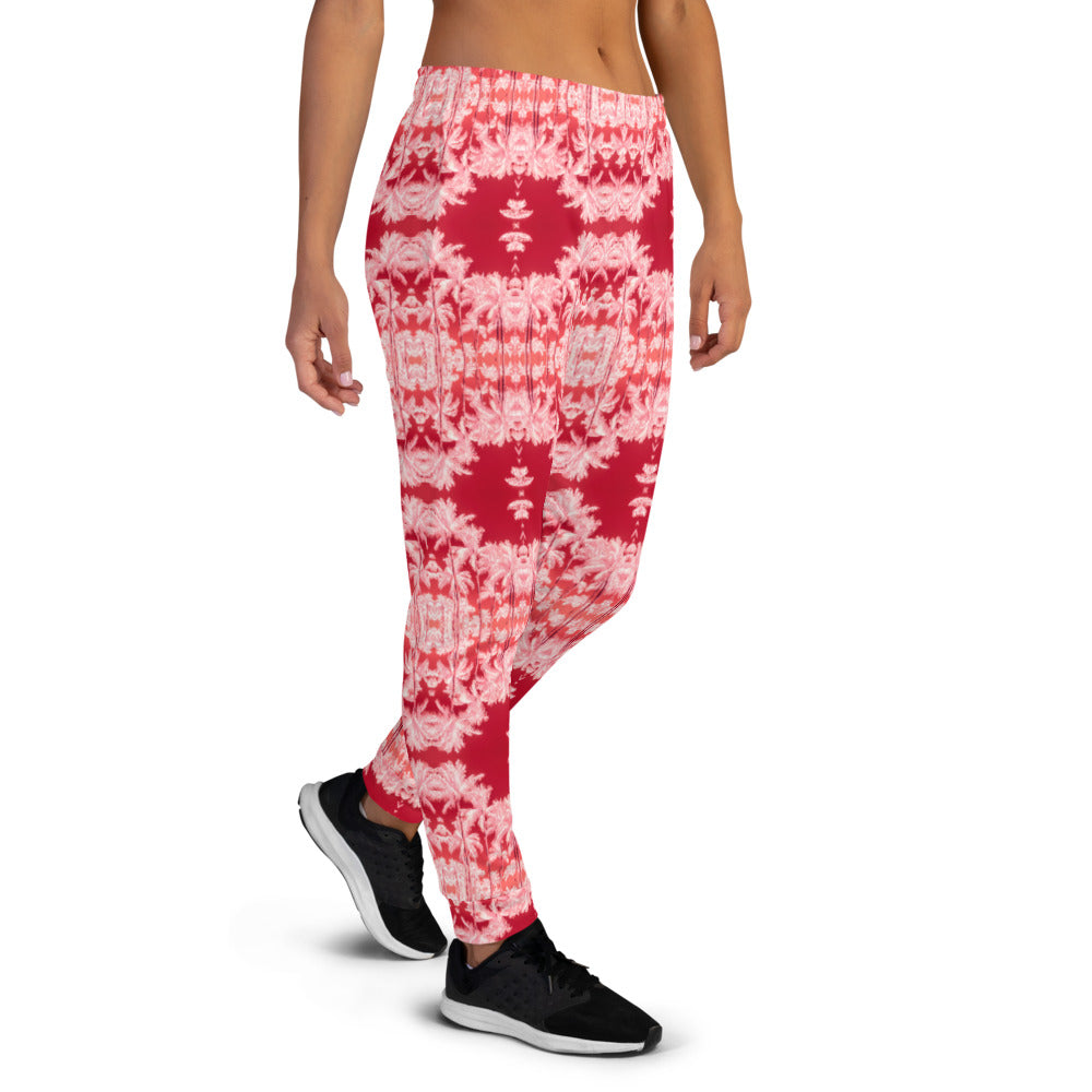 Women's Slim-Fit Joggers with Pockets, Palm Tree, Infrared