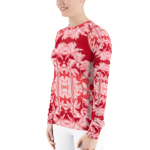 Women's Slim-Fit Rash Guard UPF 50+, Palm Tree, Infrared