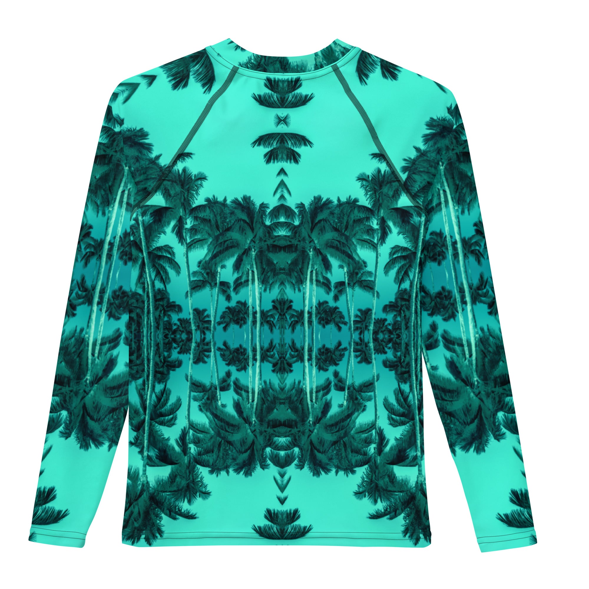 Youth Slim-Fit Rash Guard UPF 50+, Palm Tree, Green