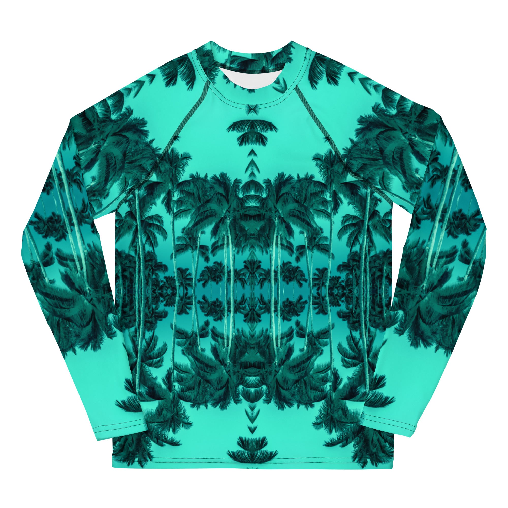 Youth Slim-Fit Rash Guard UPF 50+, Palm Tree, Green