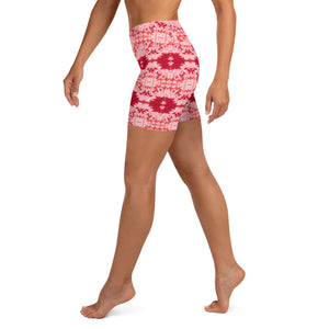 Women's High-Rise Yoga Shorts, Palm Tree, Infrared