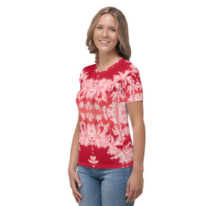 Women's Regular Fit, Four-Way Stretch Crew Neck T-Shirt, Palm Tree, Infrared