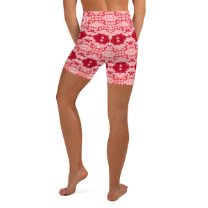 Women's High-Rise Yoga Shorts, Palm Tree, Infrared