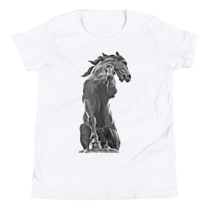 Youth Short-Sleeve Cotton T-Shirt, Black Horse, White