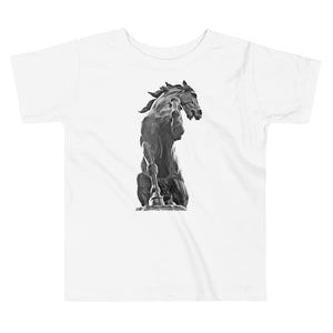 Toddler Short Sleeve Cotton T-Shirt, Black Horse, White