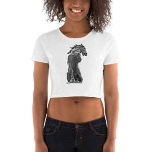 Women’s Crop White Tee, Black Horse